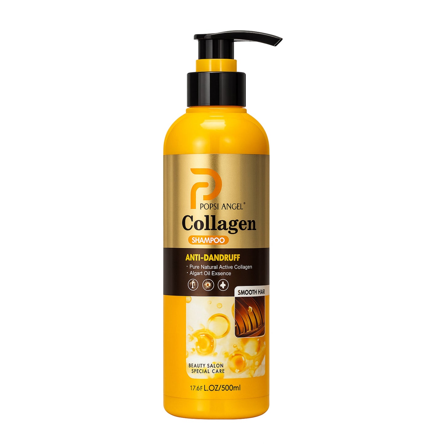 POPSI ANGEL Collagen Anti-Dandruff Shampoo 500ml yellow bottle for smooth hair