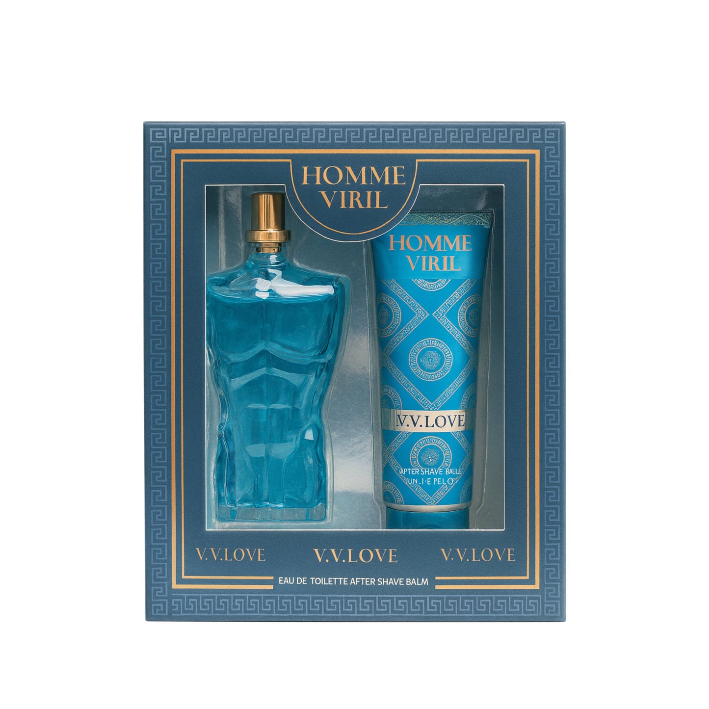Homme Viril V.V.Love men's eau de toilette and after shave balm gift set in blue box