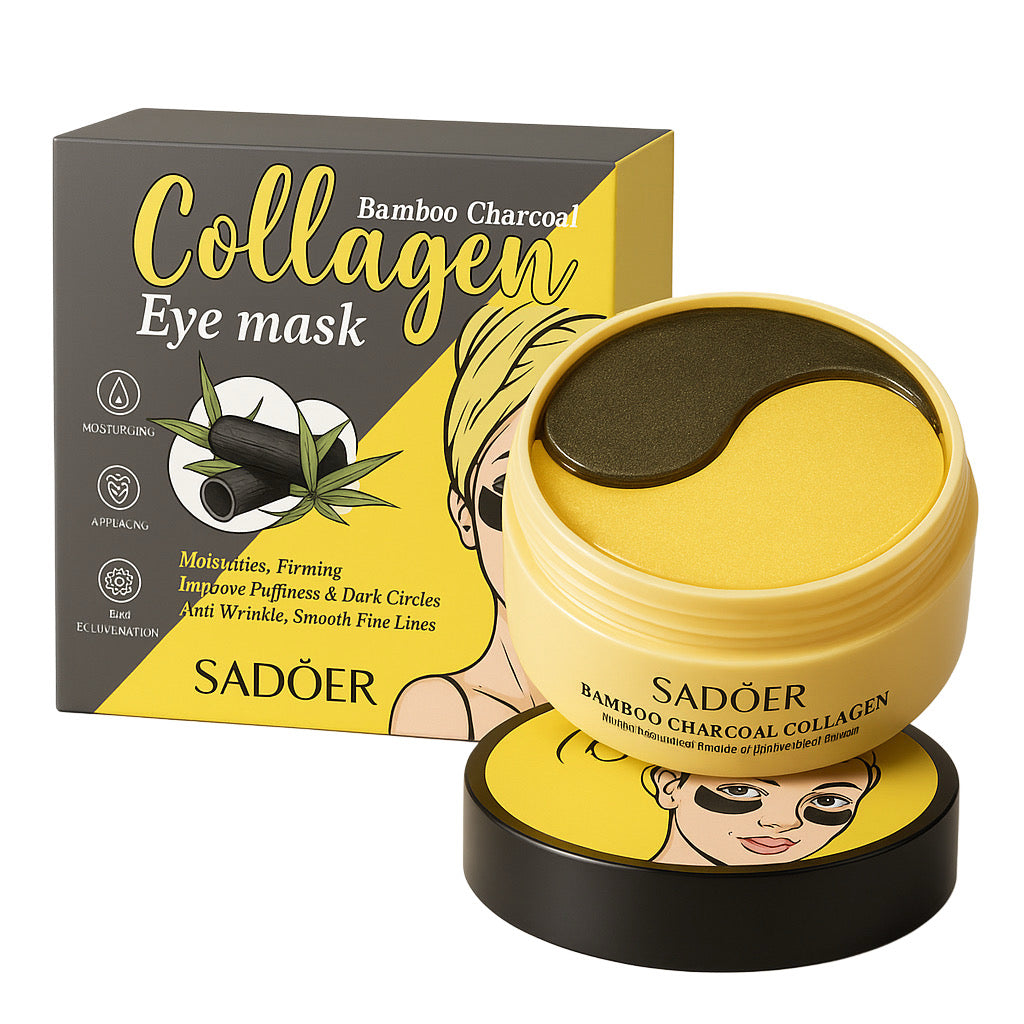 Set 60 Plasturi Hidrogel cu COLAGEN si Carbuni de Bambus SADOER Premium pentru Ochi Hidrateaza si ferma zona ochilor efect Anti-rid si inpotriva Cearcanele negre