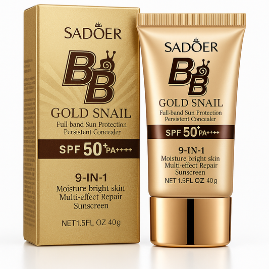 SADOER BB Cream Gold Snail SPF50+ PA++++ – 9 in 1 Multifunctional BB Cream, 40 g