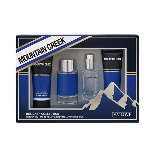 Mountain Creek cosmetics gift set with shower gel, eau de toilette, and after shave balm.