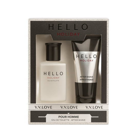 Hello Holiday men's eau de toilette and aftershave gift set VV Love, import cosmetics