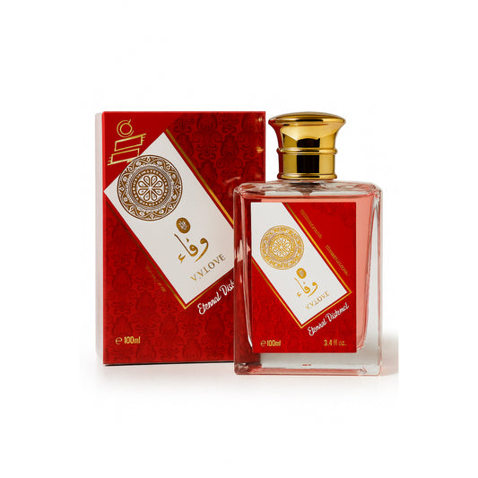 Red and gold Vylove Eternal Distinct perfume bottle and box, 100ml, IMPORT COSMETICE