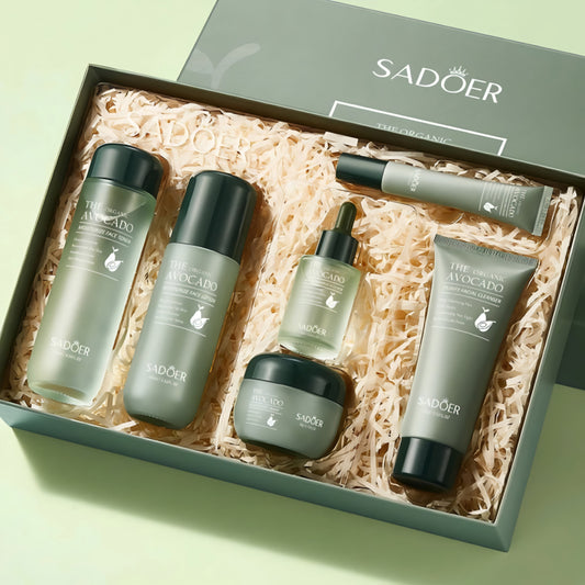 SADOER avocado skincare set with toner, lotion, serum, and cleanser in gift box, import cosmetice