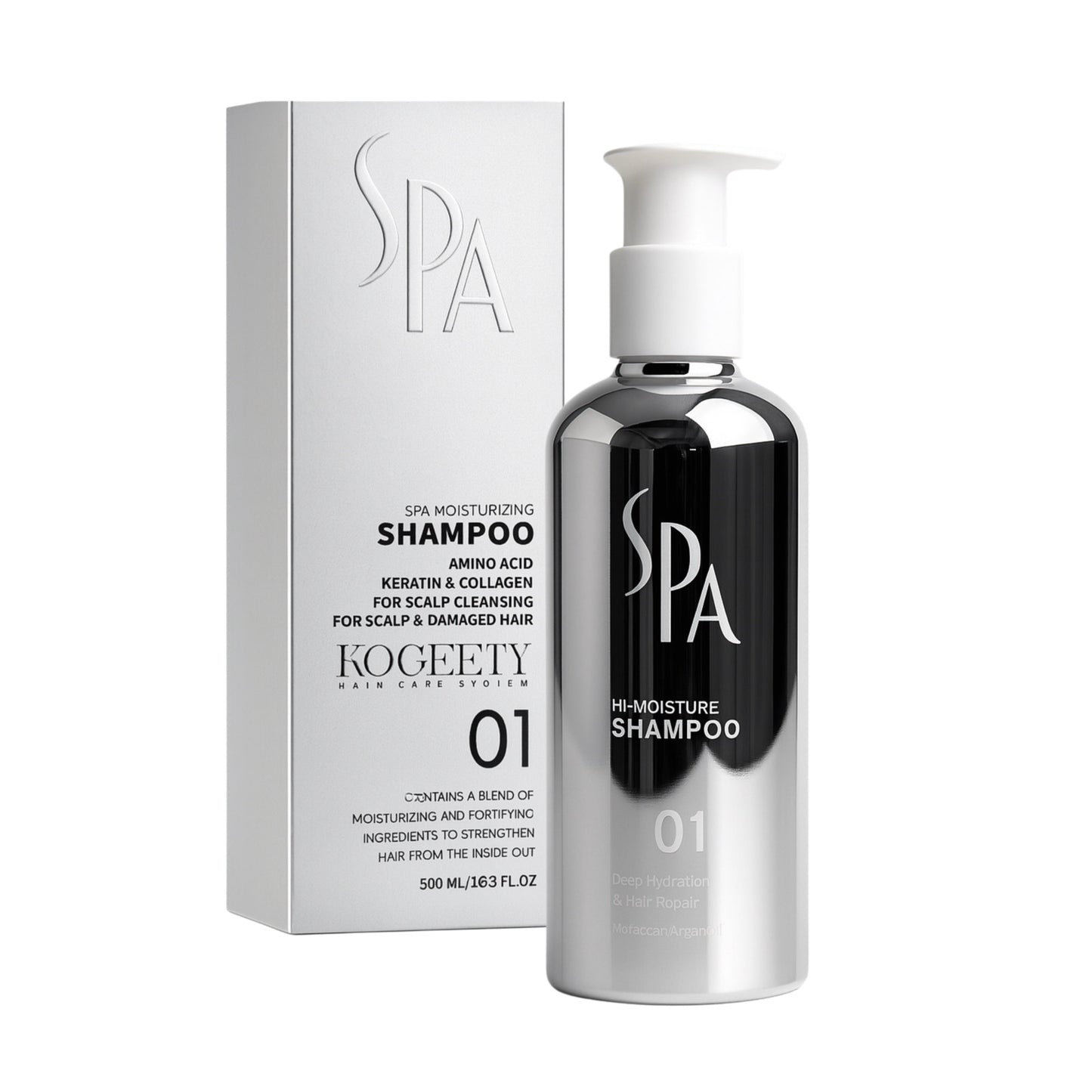 Kogeety SPA moisturizing shampoo bottle and box for scalp and damaged hair, import cosmetice