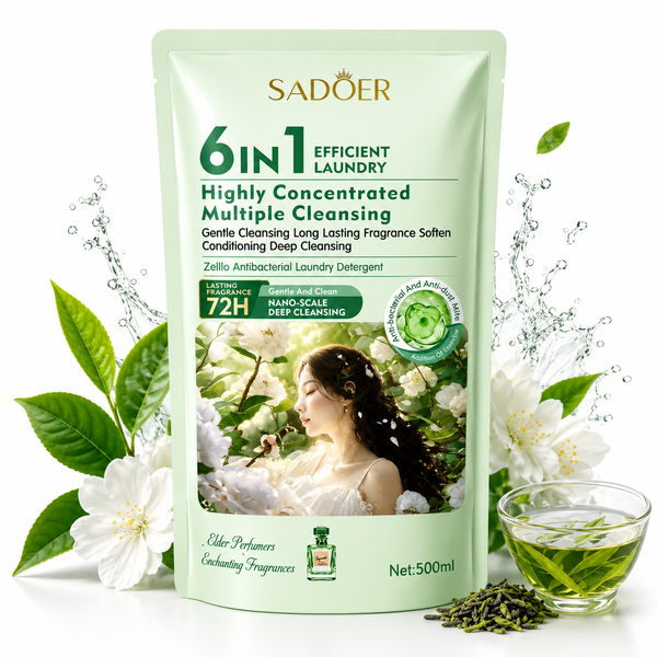 SADOER	DETERGENT LICHID PENTRU RUFE SADOER 6 ÎN 1 REZERVĂ CU PARFUM DE CEAI VERDE 500 ML SD49223