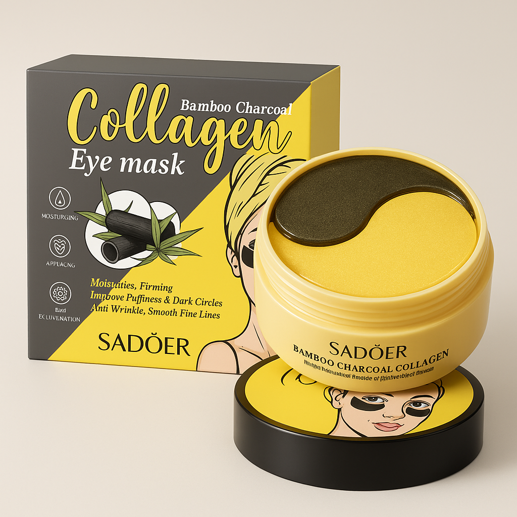 Set 60 Plasturi Hidrogel cu COLAGEN si Carbuni de Bambus SADOER Premium pentru Ochi Hidrateaza si ferma zona ochilor efect Anti-rid si inpotriva Cearcanele negre