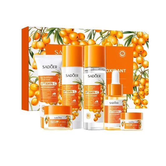 Sadoer Vitamin C antioxidant skincare set with sea buckthorn, cosmetic distributor promo